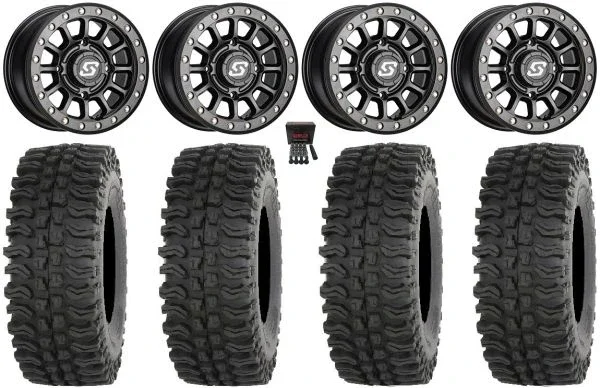 Sedona Sano Bdlk 15×7 Wheels Bk 32″ BDC Tires Kawasaki Mule Pro FXT KRX / Yamaha Wolverine RMAX / YXZ 2019+