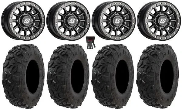 Sedona Sano Bdlk 15×7 Wheels Bk 32″ Harvester Tires Can-Am Maverick X3 / Honda Pioneer 1000 / Talon
