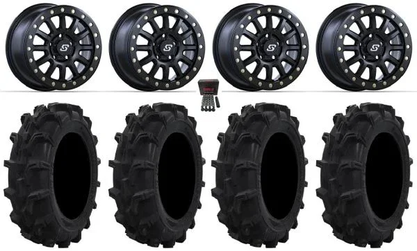 Sedona Sano Bdlk 15″ Wheels Bk 30″ Mud XC Tires Polaris RZR Turbo R & Pro R Ranger 1500 Xpedition