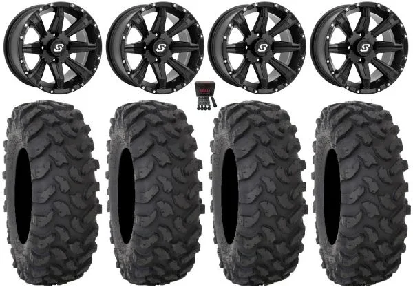 Sedona Sparx 14″ Wheels Black 27″ XTR370 Tires Sportsman 550 850 1000