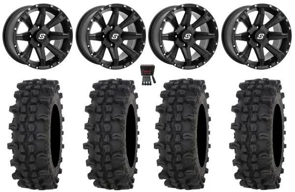 Sedona Sparx 14″ Wheels Black 28″ ACP Tires Yamaha Viking Wolverine YXZ1000R CFMoto ZForce 950 UForce 1000