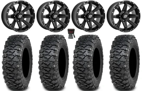 Sedona Sparx 14″ Wheels Black 28″ Savage XT Tires Honda Pioneer