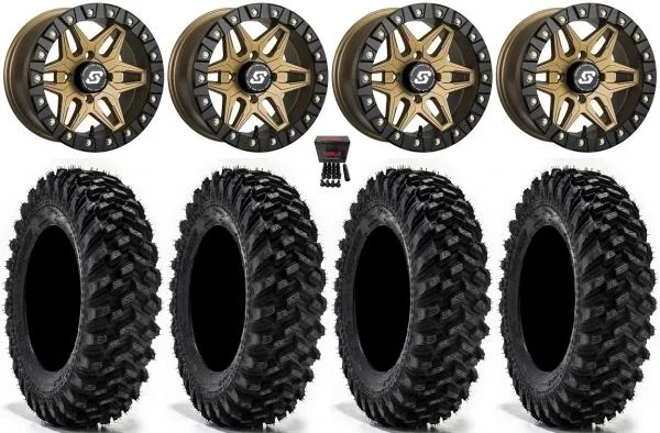 Sedona Split 6 14″Wheels Br +30mm 34″Warrior XT Sticky Tires Polaris Sportsman / RZR / Ranger