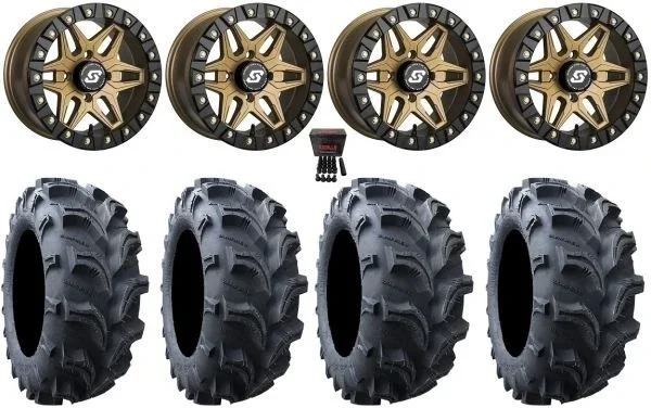 Sedona Split 6 Bdlk 14″ Wheels Br 27″ Vampire II Tires Kawasaki Mule Pro FXT KRX / Yamaha Wolverine RMAX / YXZ 2019+