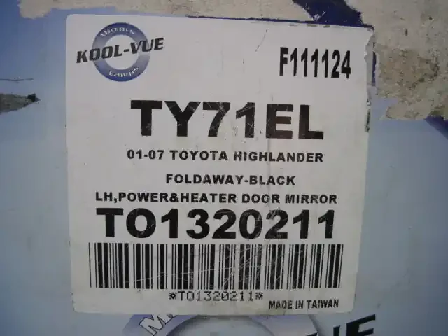 SIDE VIEW MIRROR Toyota Highlander 2001 01 2002 02 2003 03 04 05 06 07 Left – 766047