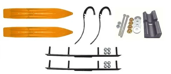Slydog Orange Crush Powder Hound 7″ Snowmobile Skis w/ 4″ Round Bars Kit Yamaha 2011+ Apex/Vector Power Steering