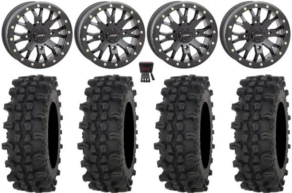 System 3 SB-4 14″ Wheels Black (4+3) 27″ ACP Tires Kawasaki Teryx Mule