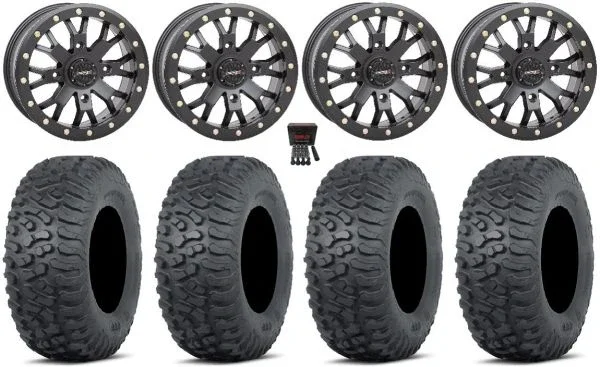 System 3 SB-4 14″ Wheels Black (4+3) 28″ Terra Hook Tires Polaris RZR XP 1000 / PRO XP / Ranger XP 900/1000
