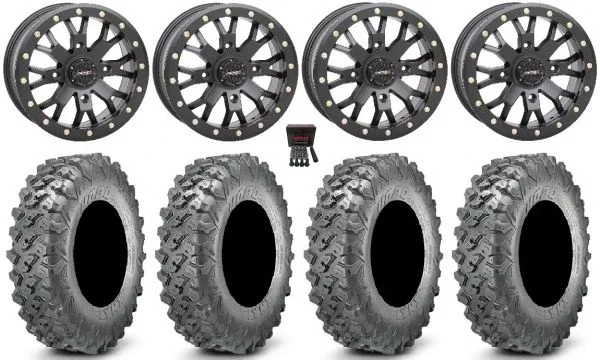 System 3 SB-4 14″ Wheels Black (6+1) 32″ Lynx SXS Tires Kawasaki Mule Pro FXT KRX / Yamaha Wolverine RMAX / YXZ 2019+