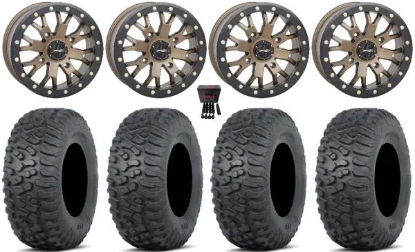 System 3 SB-4 14″ Wheels Bronze (4+3) 27″ Terra Hook Tires Can-Am Maverick X3 / Honda Pioneer 1000 / Talon