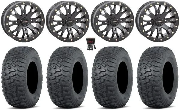 System 3 SB-4 15″ Wheels Black (4+3) 30″ Terra Hook Tires Polaris RZR XP 1000 / PRO XP / Ranger XP 900/1000