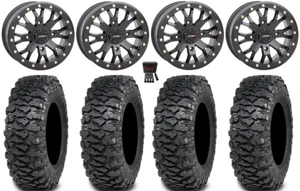 System 3 SB-4 15″ Wheels Black (4+3) 32″ Savage XT Tires Can-Am Maverick X3 / Honda Pioneer 1000 / Talon