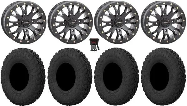 System 3 SB-4 15″ Wheels Black (6+1) 30″ Gripper R/T Tires Polaris Sportsman / RZR / Ranger