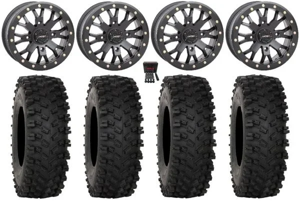 System 3 SB-4 15″ Wheels Black (6+1) 37″ ATX470 Tires Can-Am Commander Maverick Renegade Outlander Defender
