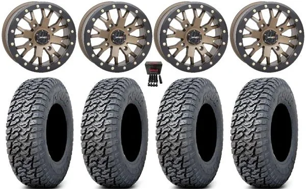System 3 SB-4 15″ Wheels Bronze (4+3) 33″ Daemon Tires Can-Am Commander Maverick Renegade Outlander Defender