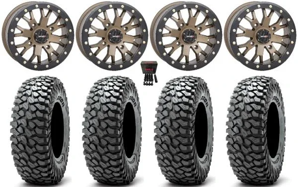 System 3 SB-4 15″ Wheels Bronze (4+3) 37″ RocScraper Tires Can-Am Maverick X3 / Honda Pioneer 1000 / Talon