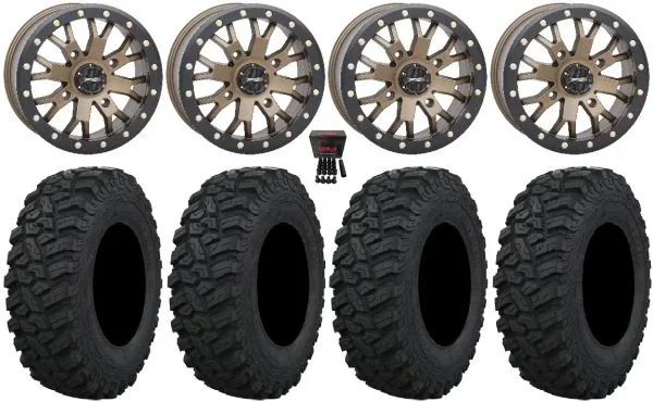 System 3 SB-4 15″ Wheels Bronze (6+1) 33″ Trekker Tires Kawasaki Mule Pro FXT KRX / Yamaha Wolverine RMAX / YXZ 2019+