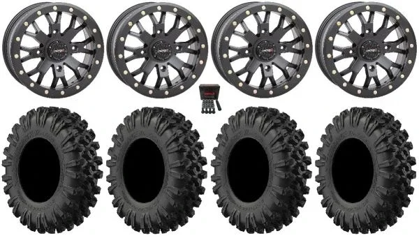 System 3 SB-4 Bk (4+3) 14″ Wheels 28″ MotoRavage XL Tires Polaris Sportsman / RZR / Ranger