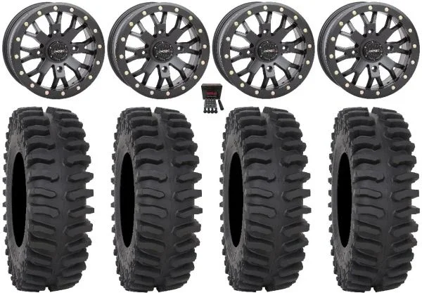 System 3 SB-4 Black (4+3) 14″ Wheels 27″ XT400 Tires Kawasaki Teryx Mule