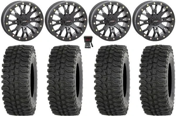 System 3 SB-4 Black (4+3) 14″ Wheels 28″ BDC Tires Can-Am Maverick X3 / Honda Pioneer 1000 / Talon