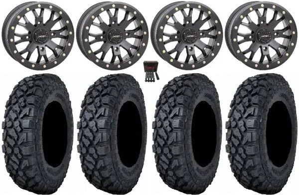System 3 SB-4 Black (4+3) 14″ Wheels 32″ Klever X/T Tires Polaris Sportsman / RZR / Ranger