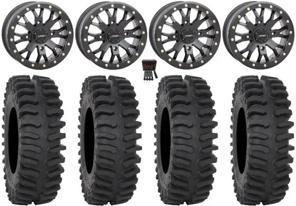 System 3 SB-4 Black (4+3) 15″ Wheels 33″ XT400 Tires Can-Am Commander Maverick Renegade Outlander Defender