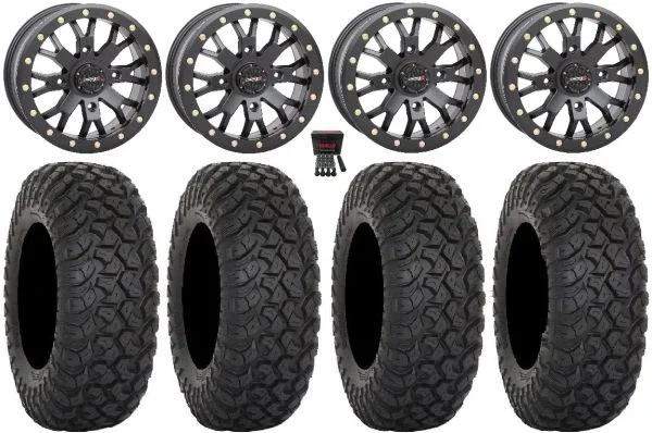 System 3 SB-4 Black (6+1) 14″ Wheels 30″ RT320 Tires Kawasaki Mule Pro FXT KRX / Yamaha Wolverine RMAX / YXZ 2019+