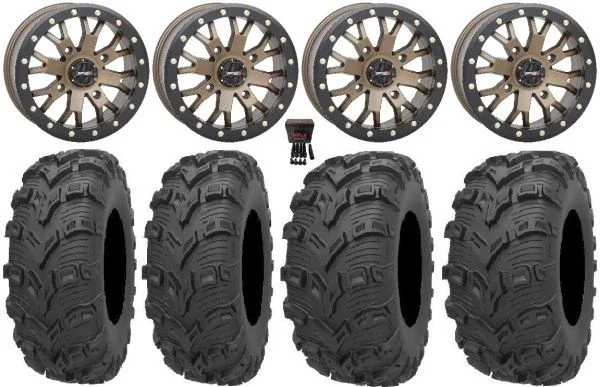 System 3 SB-4 Bronze (4+3) 14″ Wheels 28″ Bear Claw EVO Tires Can-Am Maverick X3 / Honda Pioneer 1000 / Talon
