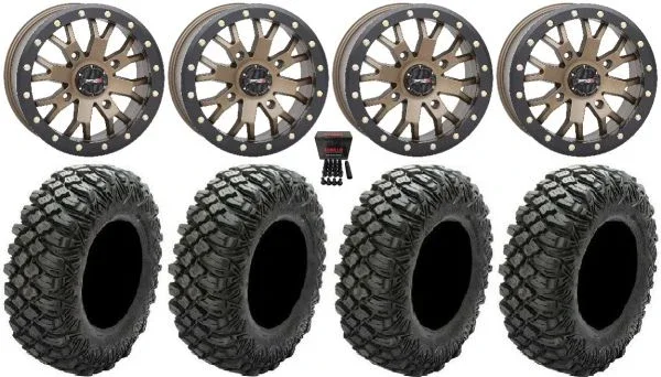 System 3 SB-4 Bronze (4+3) 14″ Wheels 28″ Crawler XR Tires Can-Am Commander Maverick Renegade Outlander Defender