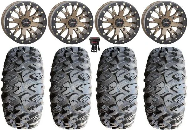 System 3 SB-4 Bronze (4+3) 14″ Wheels 32″ MotoClaw Tires Can-Am Commander Maverick Renegade Outlander Defender