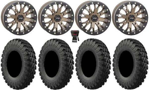 System 3 SB-4 Bronze (6+1) 15″ Wheels 30″ MotoRally Tires Can-Am Maverick X3 / Honda Pioneer 1000 / Talon