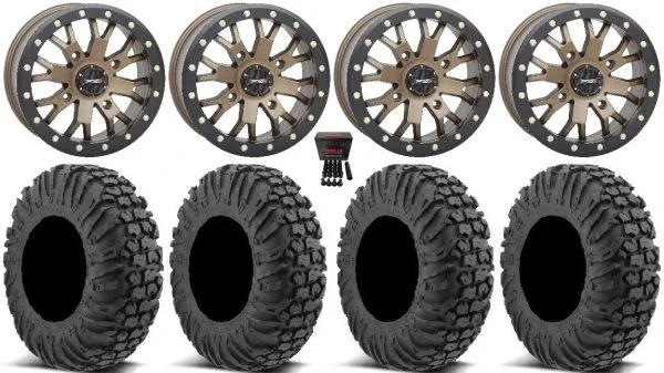 System 3 SB-4 Bronze (6+1) 15″ Wheels 32″ MotoVator Tires Kawasaki Mule Pro FXT KRX / Yamaha Wolverine RMAX / YXZ 2019+