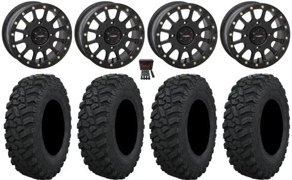 System 3 SB-5 14″ Wheels Black 27″ Trekker Tires Can-Am Maverick X3 / Honda Pioneer 1000 / Talon