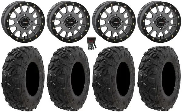 System 3 SB-5 14″ Wheels Grey 28″ Harvester Tires Can-Am Maverick X3 / Honda Pioneer 1000 / Talon