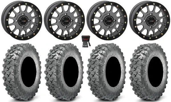 System 3 SB-5 14″ Wheels Grey 28″ Lynx SXS Tires Sportsman 550 850 1000