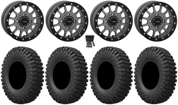 System 3 SB-5 14″ Wheels Grey 32″ MotoCrusher Tires Can-Am Maverick X3 / Honda Pioneer 1000 / Talon
