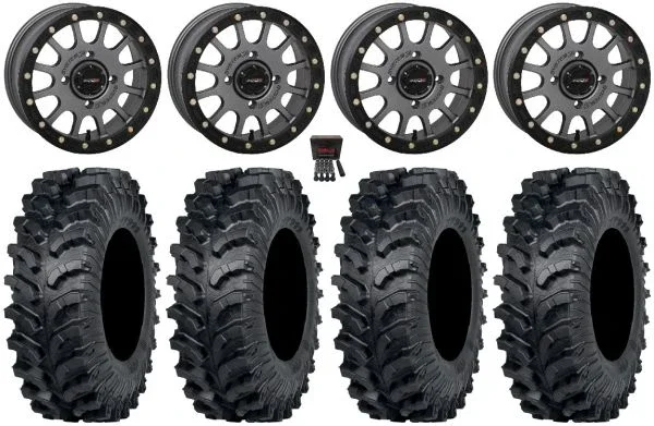 System 3 SB-5 15″ Wheels Grey 30″ MT911 Tires Kawasaki Mule Pro FXT KRX / Yamaha Wolverine RMAX / YXZ 2019+