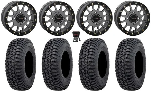 System 3 SB-5 15″ Wheels Grey 35″ Tricera Tires Kawasaki Mule Pro FXT KRX / Yamaha Wolverine RMAX / YXZ 2019+