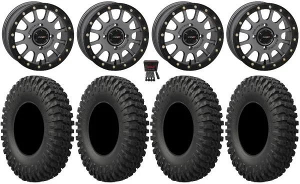 System 3 SB-5 15″ Wheels Grey 37″ MotoCrusher Tires Polaris Sportsman / RZR / Ranger