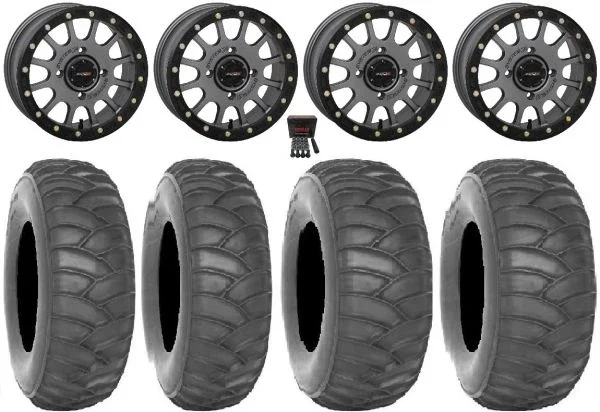 System 3 SB-5 15″ Wheels Gunmetal 35″ SS360 Tires Can-Am Commander Maverick Renegade Outlander Defender