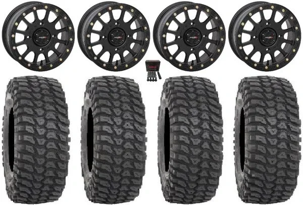 System 3 SB-5 Black 15″ Wheels 33″ XCR350 Tires Kawasaki Mule Pro FXT KRX / Yamaha Wolverine RMAX / YXZ 2019+