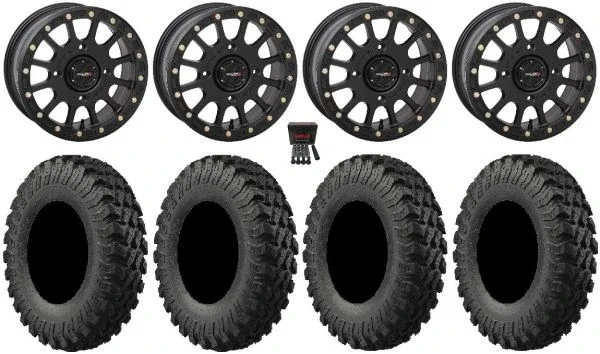 System 3 SB-5 Black 15″ Wheels 37″ MotoRally Tires Polaris Sportsman / RZR / Ranger