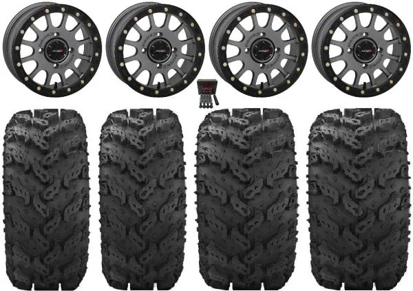 System 3 SB-5 Grey 14″ Wheels 27″ Reptile Tires Kawasaki Mule Pro FXT KRX / Yamaha Wolverine RMAX / YXZ 2019+