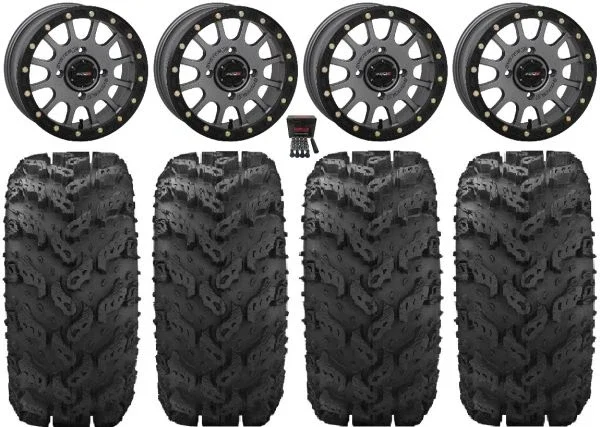 System 3 SB-5 Grey 14″ Wheels 28″ Reptile Tires Can-Am Commander Maverick Renegade Outlander Defender