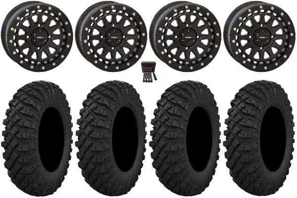 System 3 SB-6 15″ Wheels Black (5+2) 30″ Crawler XP Tires Kawasaki Teryx Mule