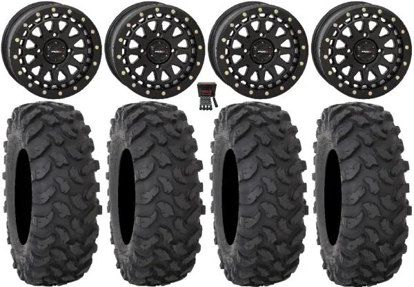 System 3 SB-6 15″ Wheels Black (5+2) 32″ XTR370 Tires Kawasaki Mule Pro FXT KRX / Yamaha Wolverine RMAX / YXZ 2019+