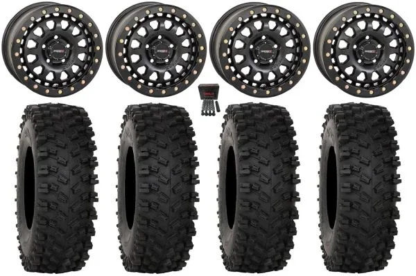 System 3 SB-6 15″ Wheels Black (6+1) 33″ ATX470 Tires Polaris RZR Turbo R & Pro R Ranger 1500 Xpedition