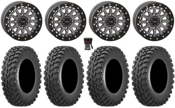 System 3 SB-6 15″ Wheels Gunmetal (4+3) 30″ Cross Trail Tires Can-Am Commander Maverick Renegade Outlander Defender