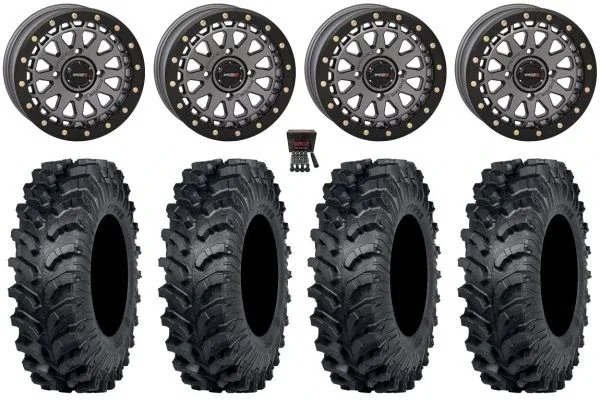 System 3 SB-6 15″ Wheels Gunmetal (4+3) 34″ MT911 Tires Kawasaki Mule Pro FXT KRX / Yamaha Wolverine RMAX / YXZ 2019+