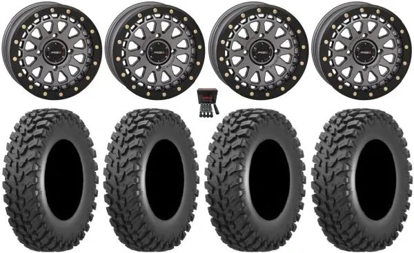 System 3 SB-6 15″ Wheels Gunmetal (5+2) 30″ Cross Trail Tires Can-Am Maverick X3 / Honda Pioneer 1000 / Talon